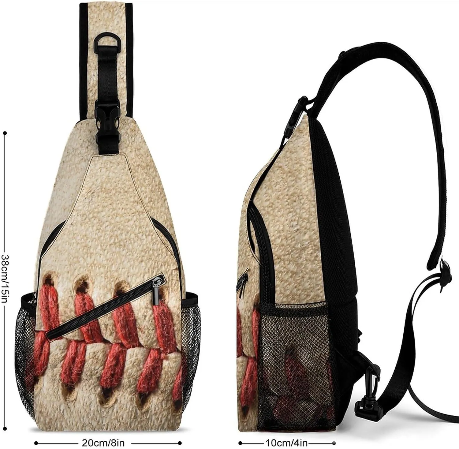 Vintage Baseball Laces Sling Bag Crossbody Shoulder Backpack Adjustable Lightweight Travel Hiking Casual Daypack for Men Women