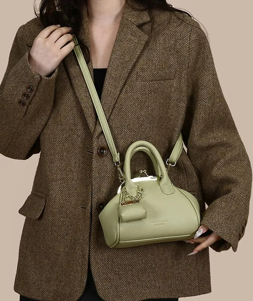 Vintage Kiss Lock Purse for Women Trendy PU Leather Crossbody Bag Satchel with Top Handle Wedding Evening Clutch