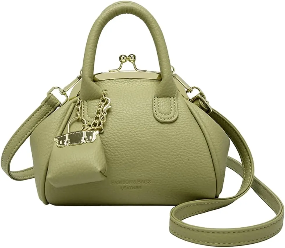Vintage Kiss Lock Purse for Women Trendy PU Leather Crossbody Bag Satchel with Top Handle Wedding Evening Clutch