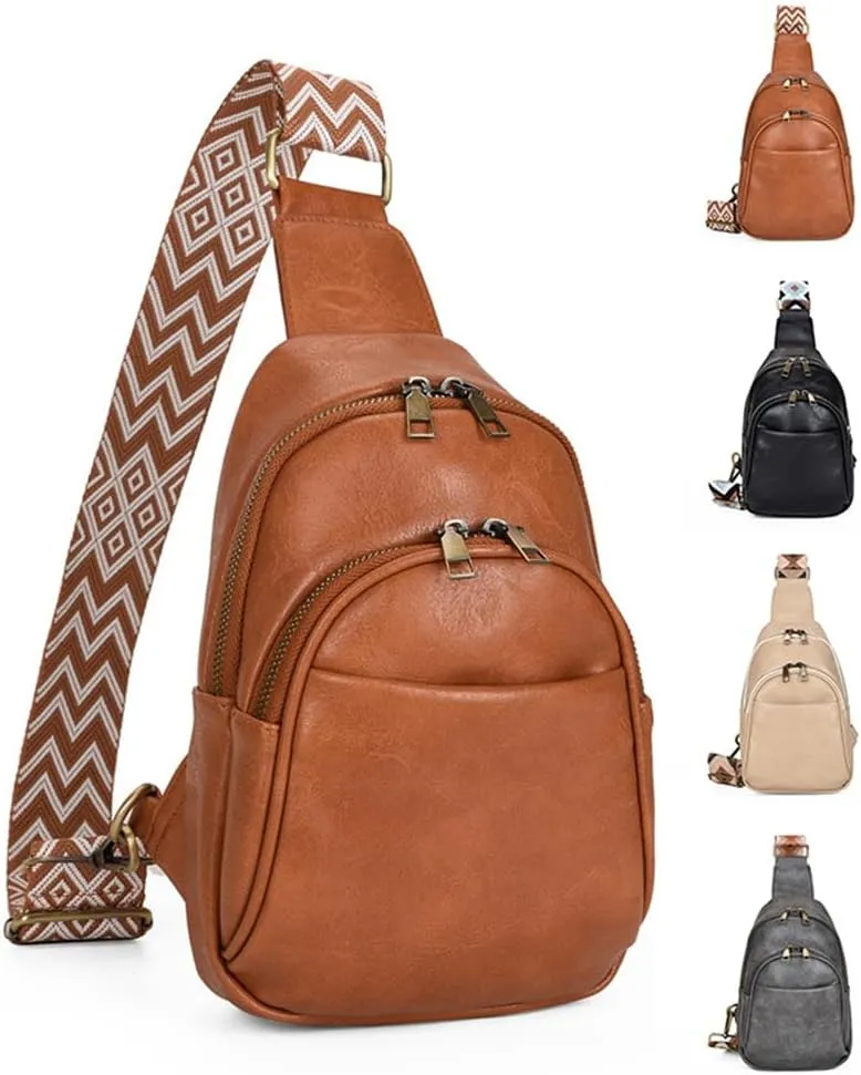 Vintage Sling Bag for Women Crossbody Sling Backpack Multipurpose Chest Bag Casual Shoulder Satchel Daypack (brown)