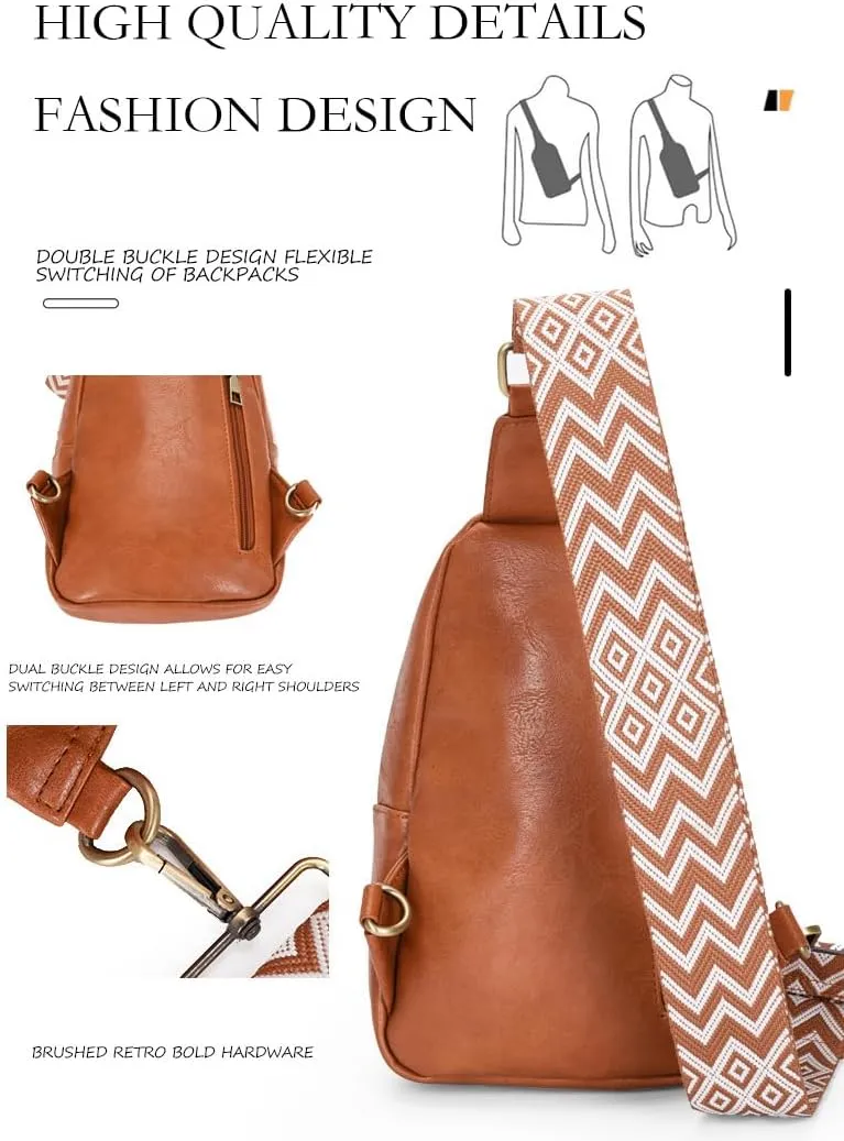 Vintage Sling Bag for Women Crossbody Sling Backpack Multipurpose Chest Bag Casual Shoulder Satchel Daypack (brown)