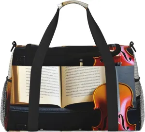 Violin And Book Print Travel Hand Travel Bag Weekender Overnight Carry On Tote Foldable Crossbody Bag