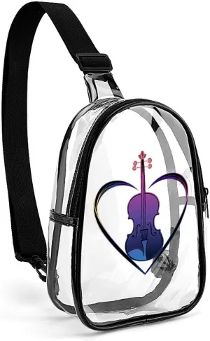 Violin Lover Cute Crossbody Sling Bag Unisex Transparent Chest Bag Adjustable Strap Shoulder Bag