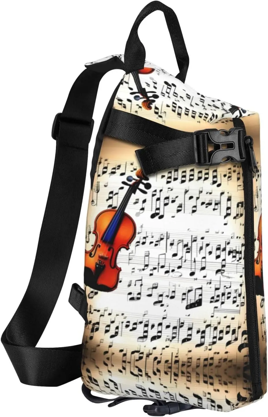 Violin Sheet Music Print Crossbody Backpack Casual Adjustable Bag Multifunctional Sling Backpack