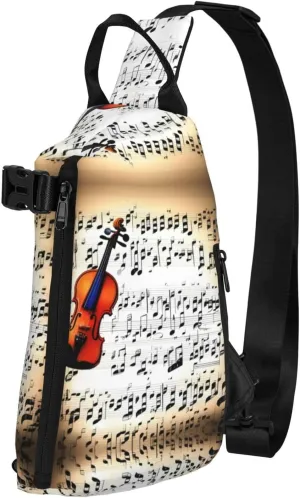 Violin Sheet Music Print Crossbody Backpack Casual Adjustable Bag Multifunctional Sling Backpack