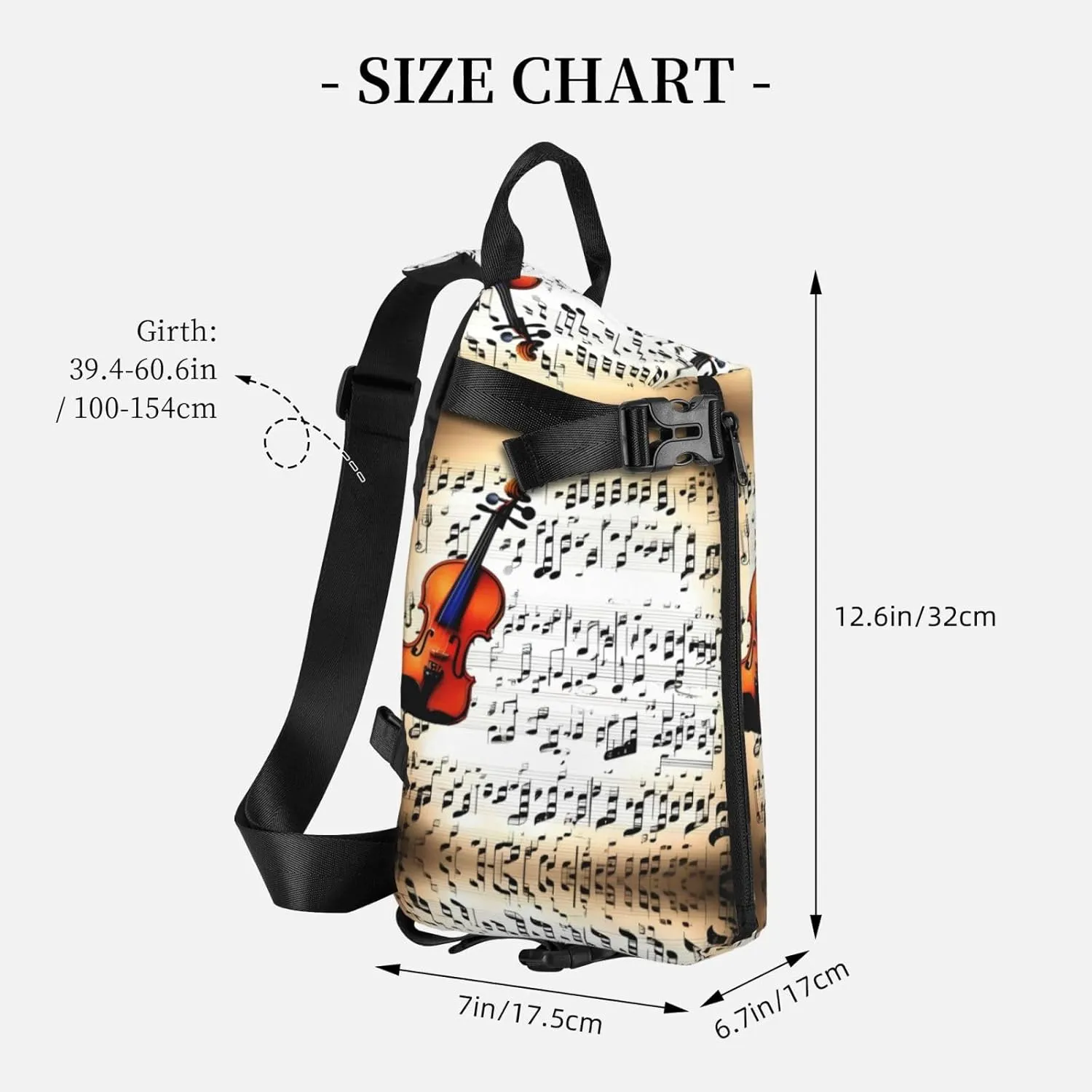 Violin Sheet Music Print Crossbody Backpack Casual Adjustable Bag Multifunctional Sling Backpack