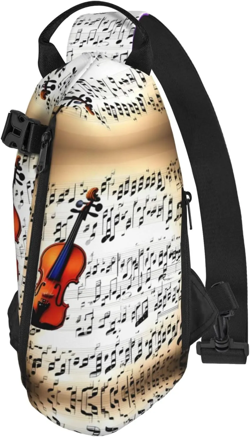 Violin Sheet Music Print Crossbody Backpack Casual Adjustable Bag Multifunctional Sling Backpack