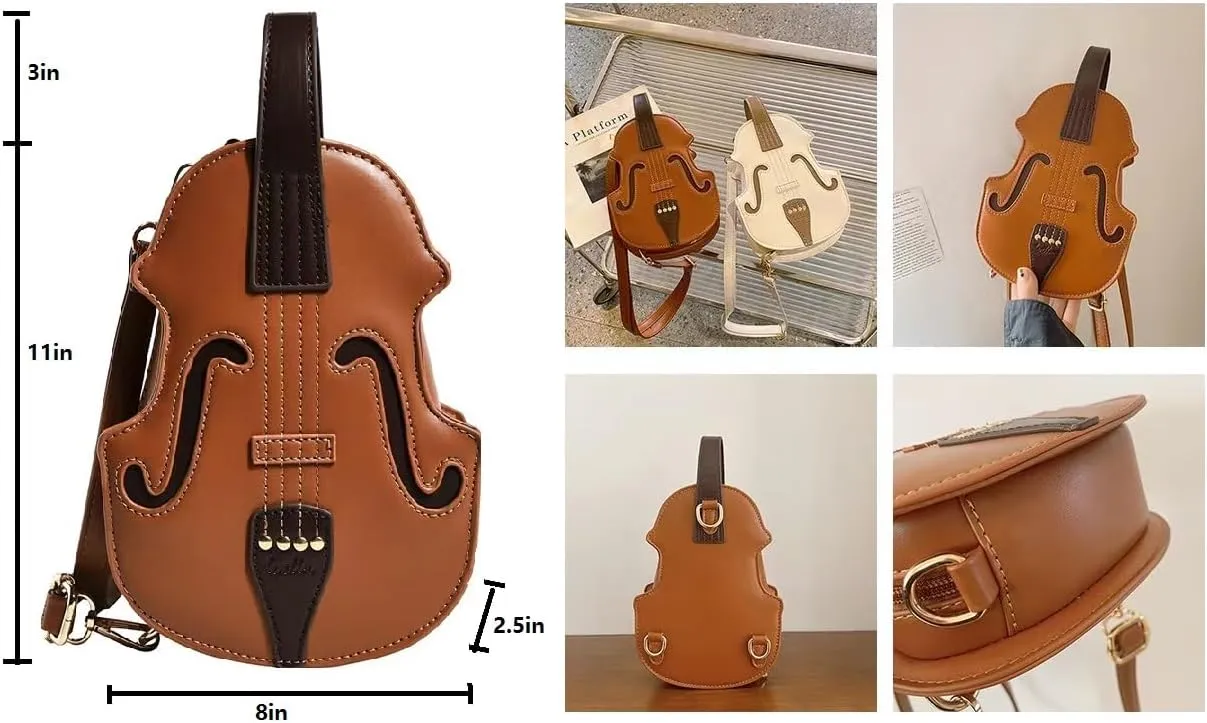 Violin style fashion backpack, PU leather bag, women's crossbody bag, personality handbag for young lady (Brown)