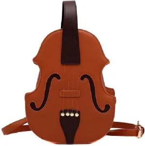 Violin style fashion backpack, PU leather bag, women's crossbody bag, personality handbag for young lady (Brown)