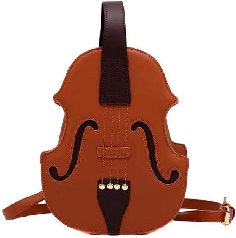 Violin style fashion backpack, PU leather bag, women's crossbody bag, personality handbag for young lady (Brown)
