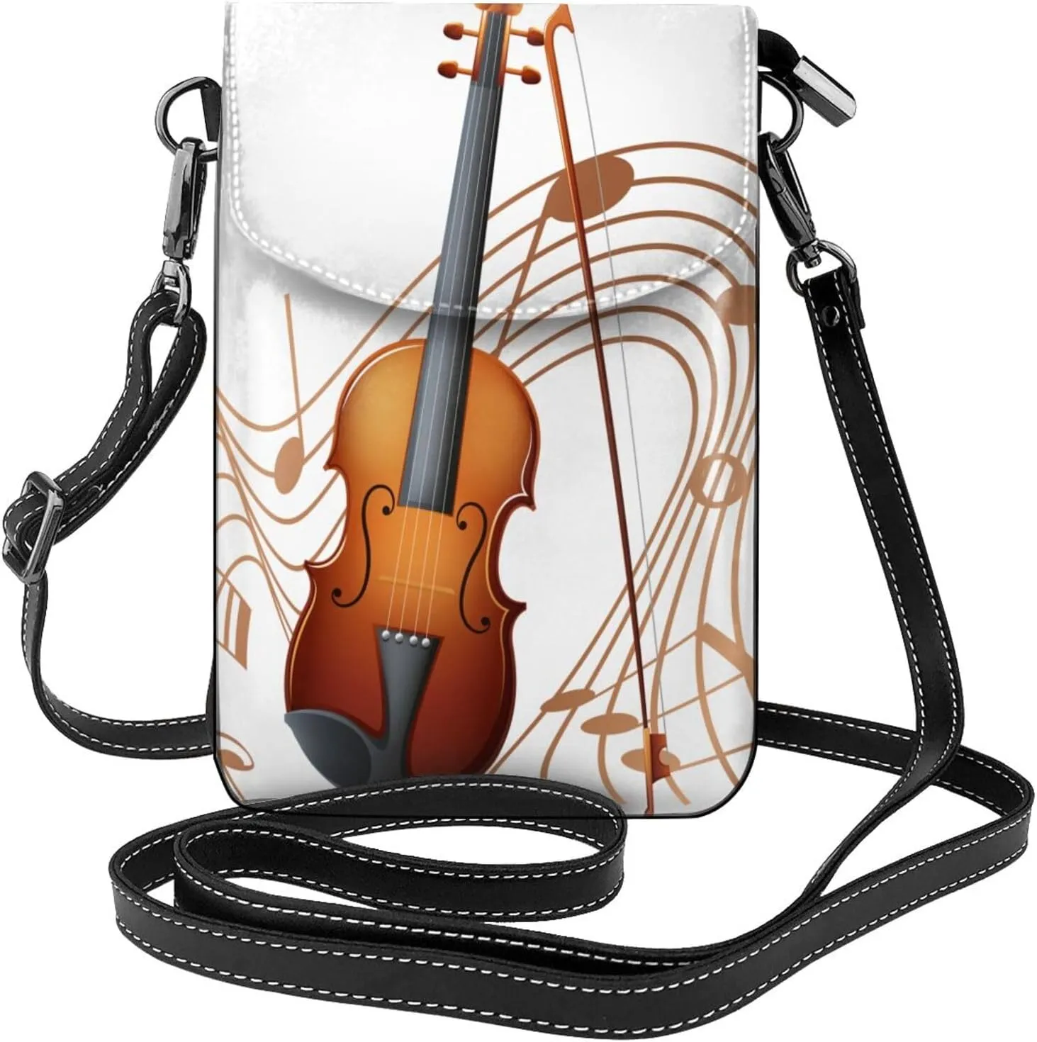 Violin With Music Notes Women Cell Phone Purse Small Leather Crossbody Shoulder Bag Card Holder Wallet
