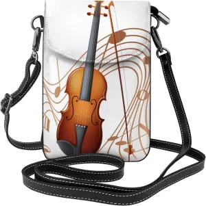 Violin With Music Notes Women Cell Phone Purse Small Leather Crossbody Shoulder Bag Card Holder Wallet
