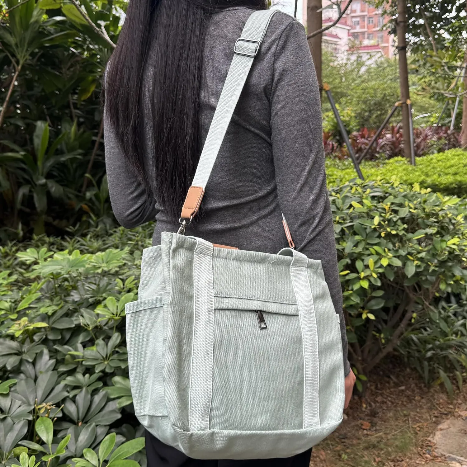VIWIME Canvas Tote Bag for Women With Pockets, Cute Crossbody Shoulder Purses Mommy Handbag for Work Travel