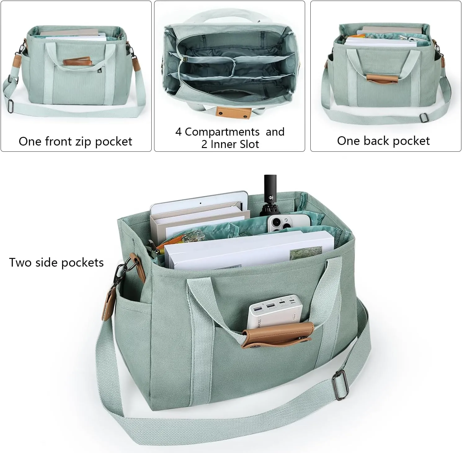 VIWIME Canvas Tote Bag for Women With Pockets, Cute Crossbody Shoulder Purses Mommy Handbag for Work Travel