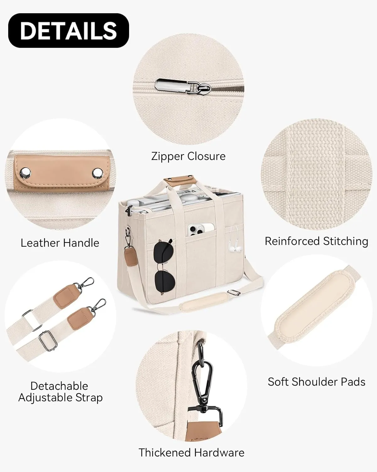 VOFANK Canvas Tote Bag for Women with Zipper and Compartments Large Work Bible Bag Crossbody Shoulder Bag Travel Handbag