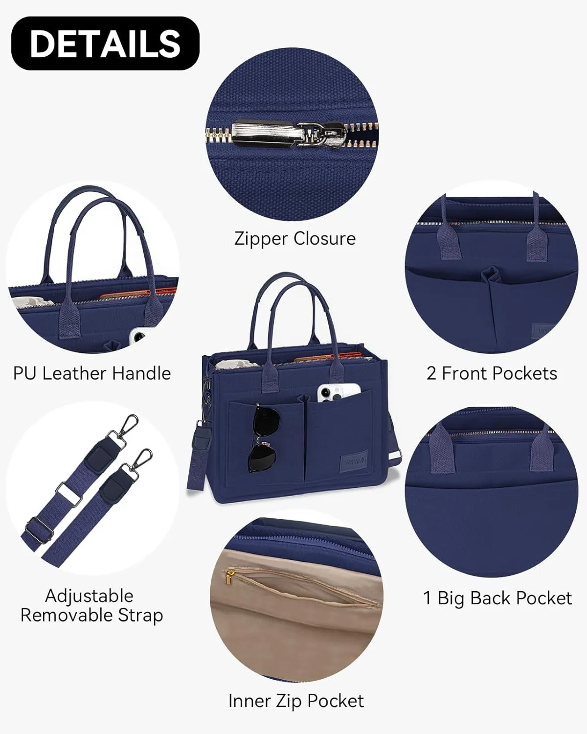VOFANK Large Canvas Tote Bag for Women - Zipper Work Crossbody Purse Handbag Shoulder Satchel Travel Gym Everyday Bag