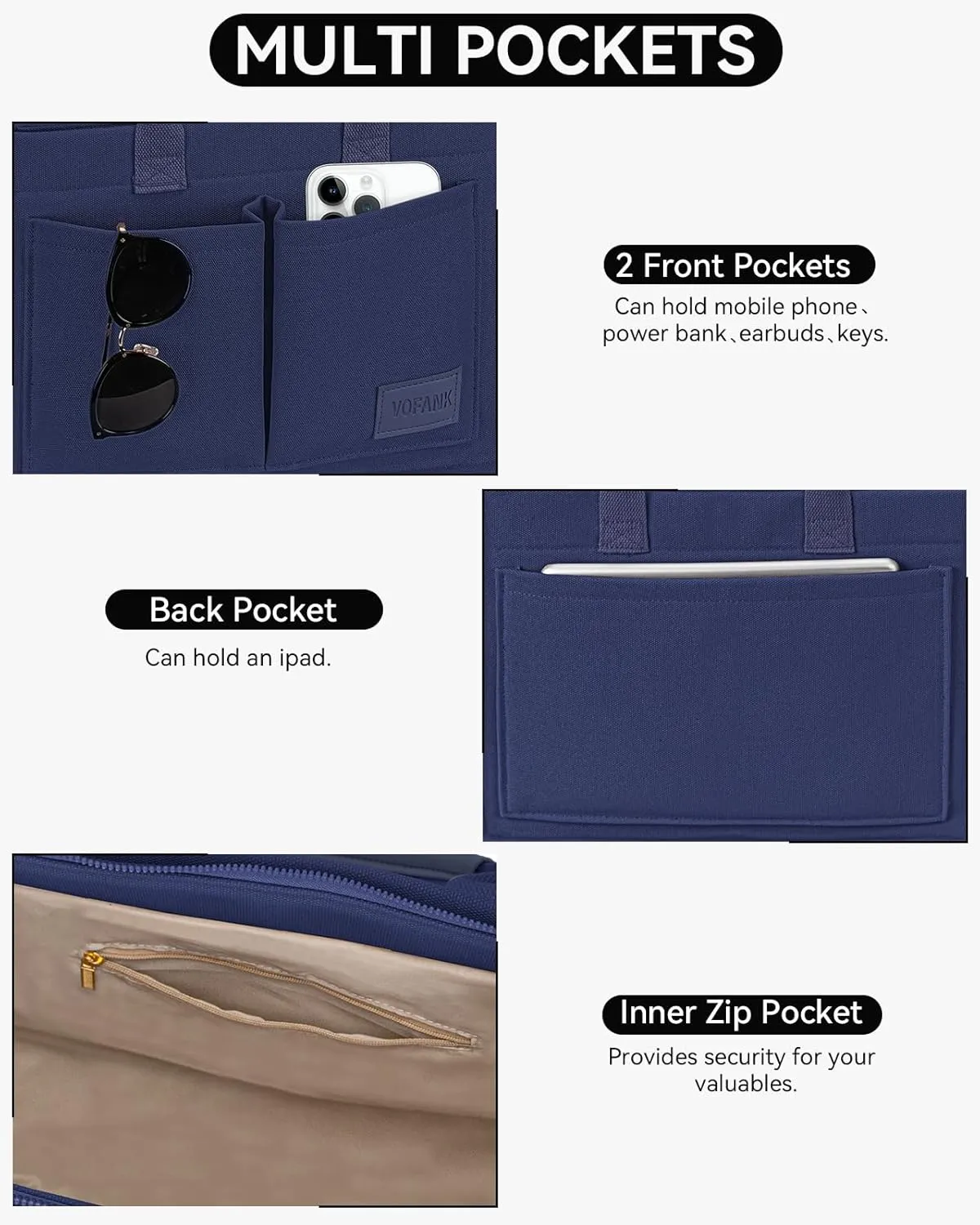 VOFANK Large Canvas Tote Bag for Women - Zipper Work Crossbody Purse Handbag Shoulder Satchel Travel Gym Everyday Bag