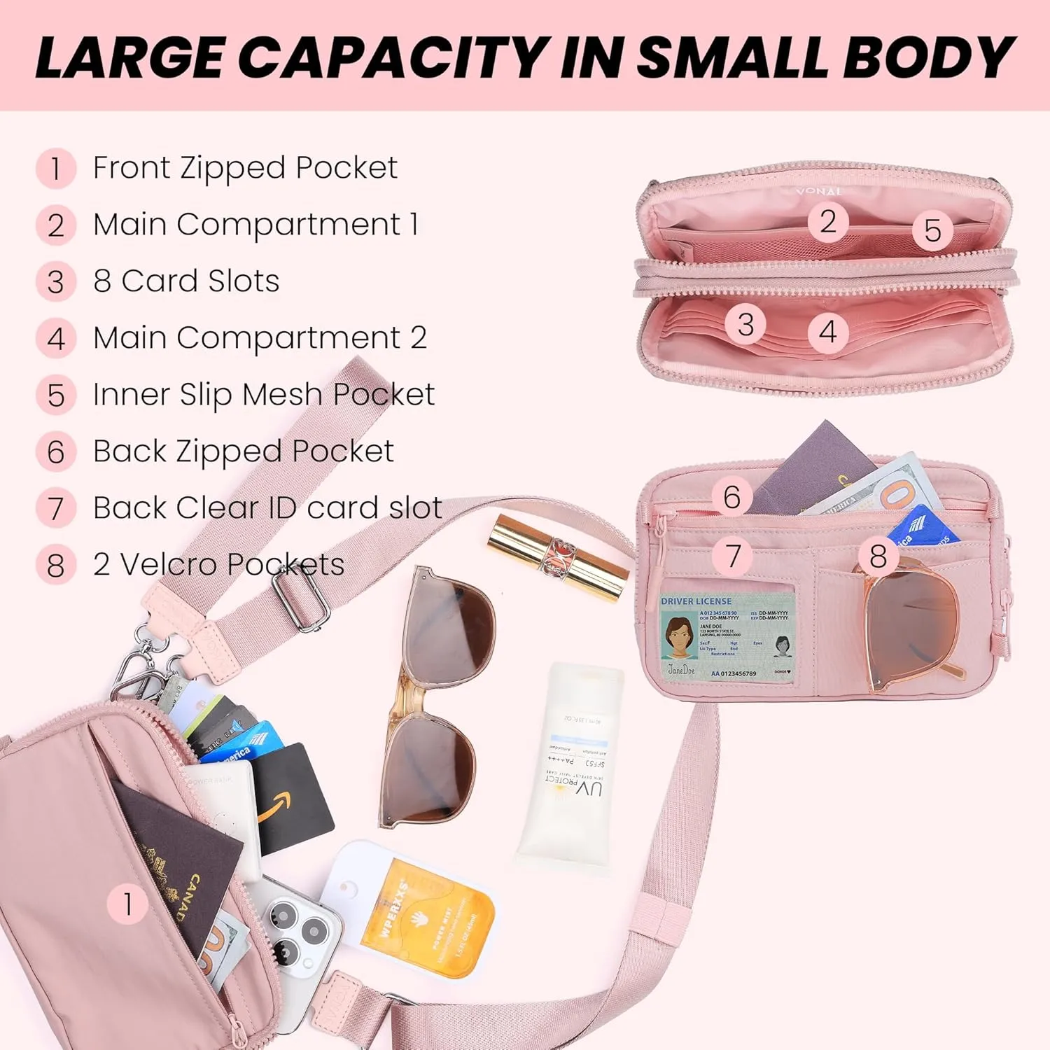 VONAL Wristlet Wallets for Women, RFID Wristlet Purse Built in Wallet, Small Nylon Crossbody Bags, Credit Card Holder