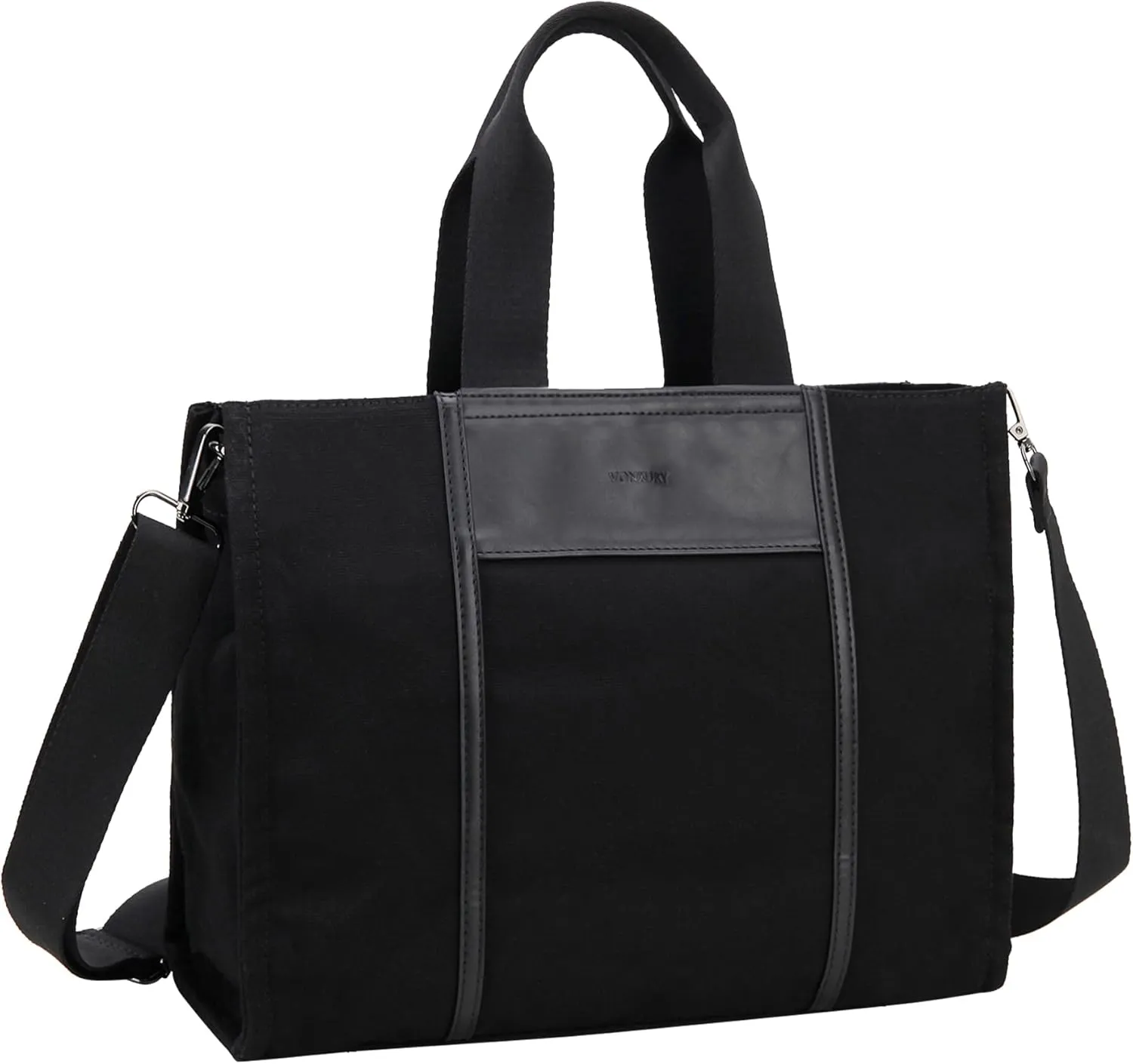 VX VONXURY Tote Bag for Women, Canvas Crossbody Handbag with Detachable Strap Stylish Wide Open Zipper Shoulder Bag for Work Office Travel,Black