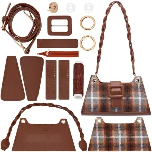 WADORN DIY Cloth Shoulder Bag Making Kits, Women's Underarm Bag Handmade Sewing Sets British Plaid Style Handbag Making Materials for Mother's Day Christmas Vintage Women Bag Making Supplies, Grey