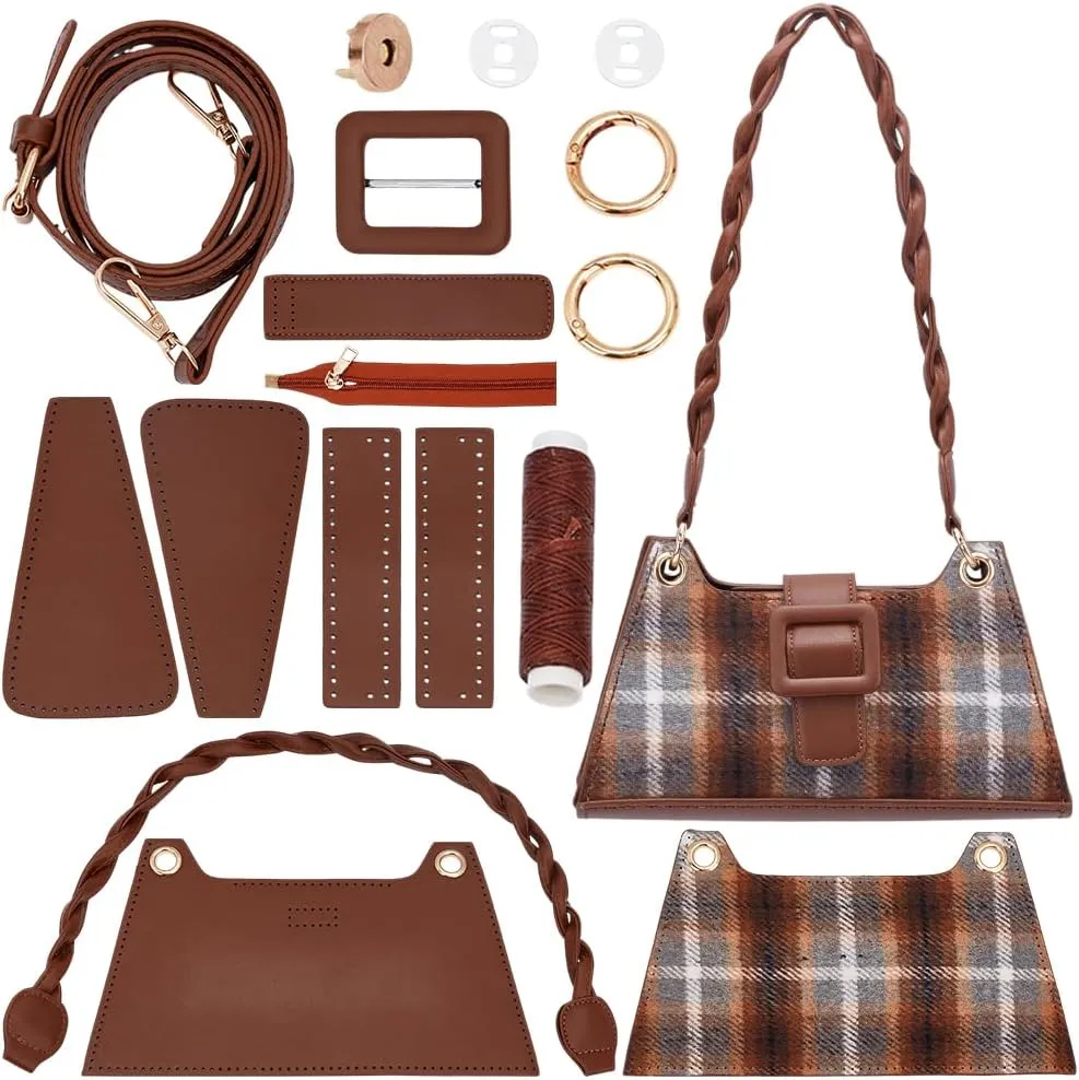 WADORN DIY Cloth Shoulder Bag Making Kits, Women's Underarm Bag Handmade Sewing Sets British Plaid Style Handbag Making Materials for Mother's Day Christmas Vintage Women Bag Making Supplies, Grey
