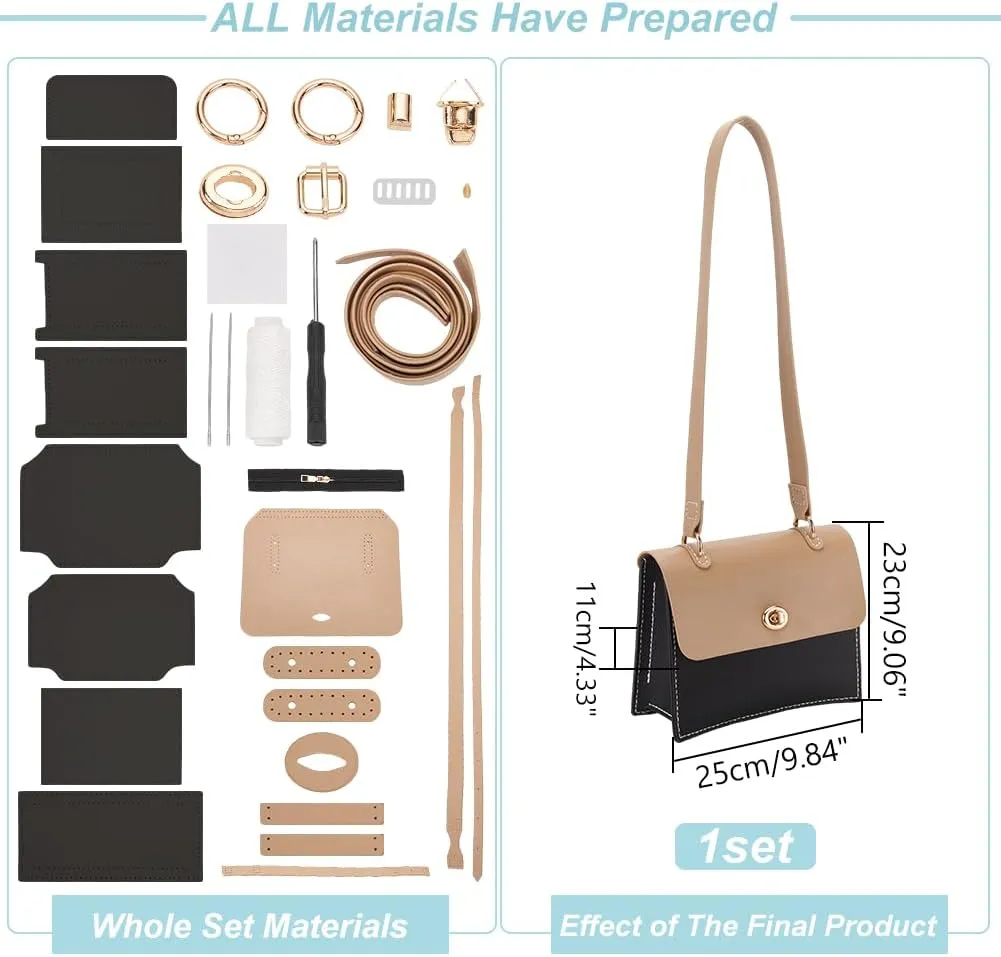 WADORN DIY PU Leather Crossbody Bag Making Kit, Women‘s Handbag Sew on Making Tool for DIY Purse Making Handmade Crossbody Kintting Sets for Birthday Christmas Valentine's Day, Black