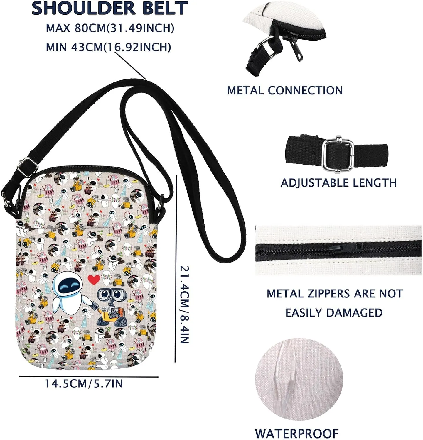 Wall-E And Eve Love Crossbody Bag Cartoon Couples Animated Film Cinephile Gift
