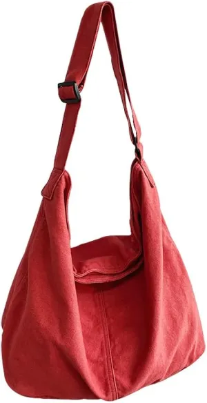 Washed Canvas Bag Solid Color Crossbody Bag for Women Tote Purse Shoulder Handbag with Adjustable Strap