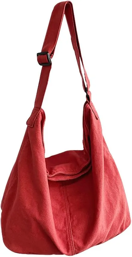 Washed Canvas Bag Solid Color Crossbody Bag for Women Tote Purse Shoulder Handbag with Adjustable Strap