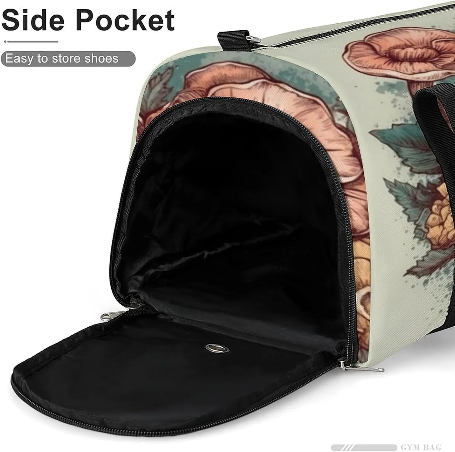 Watercolor Flowers Mushrooms Gym Bag with Shoe Compartment for Boys Girls Lightweight Travel