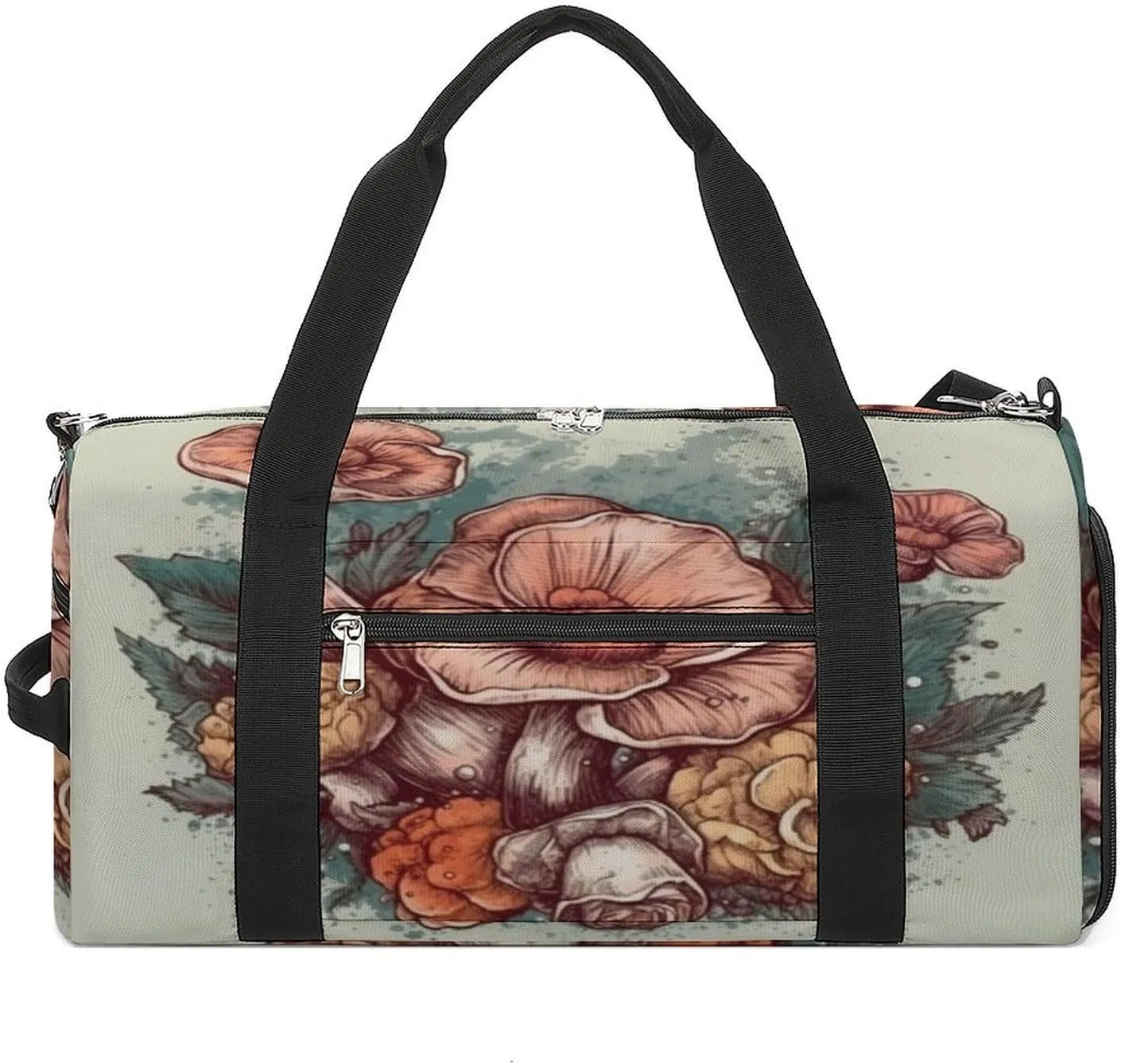 Watercolor Flowers Mushrooms Gym Bag with Shoe Compartment for Boys Girls Lightweight Travel