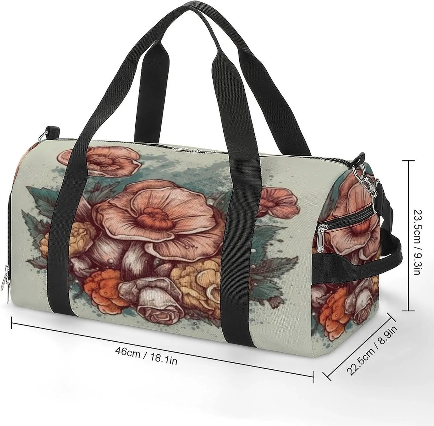 Watercolor Flowers Mushrooms Gym Bag with Shoe Compartment for Boys Girls Lightweight Travel