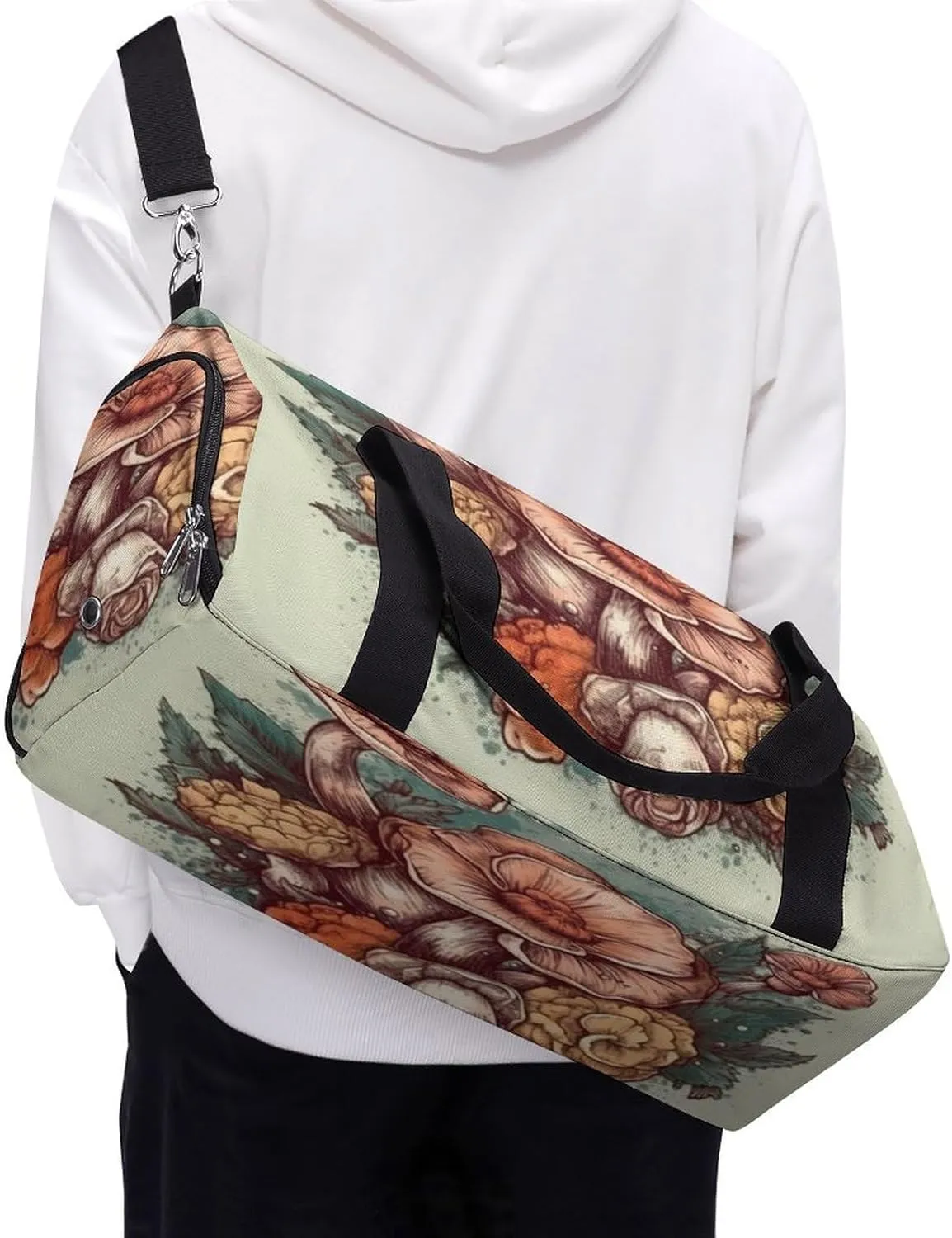 Watercolor Flowers Mushrooms Gym Bag with Shoe Compartment for Boys Girls Lightweight Travel