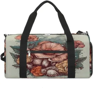 Watercolor Flowers Mushrooms Gym Bag with Shoe Compartment for Boys Girls Lightweight Travel