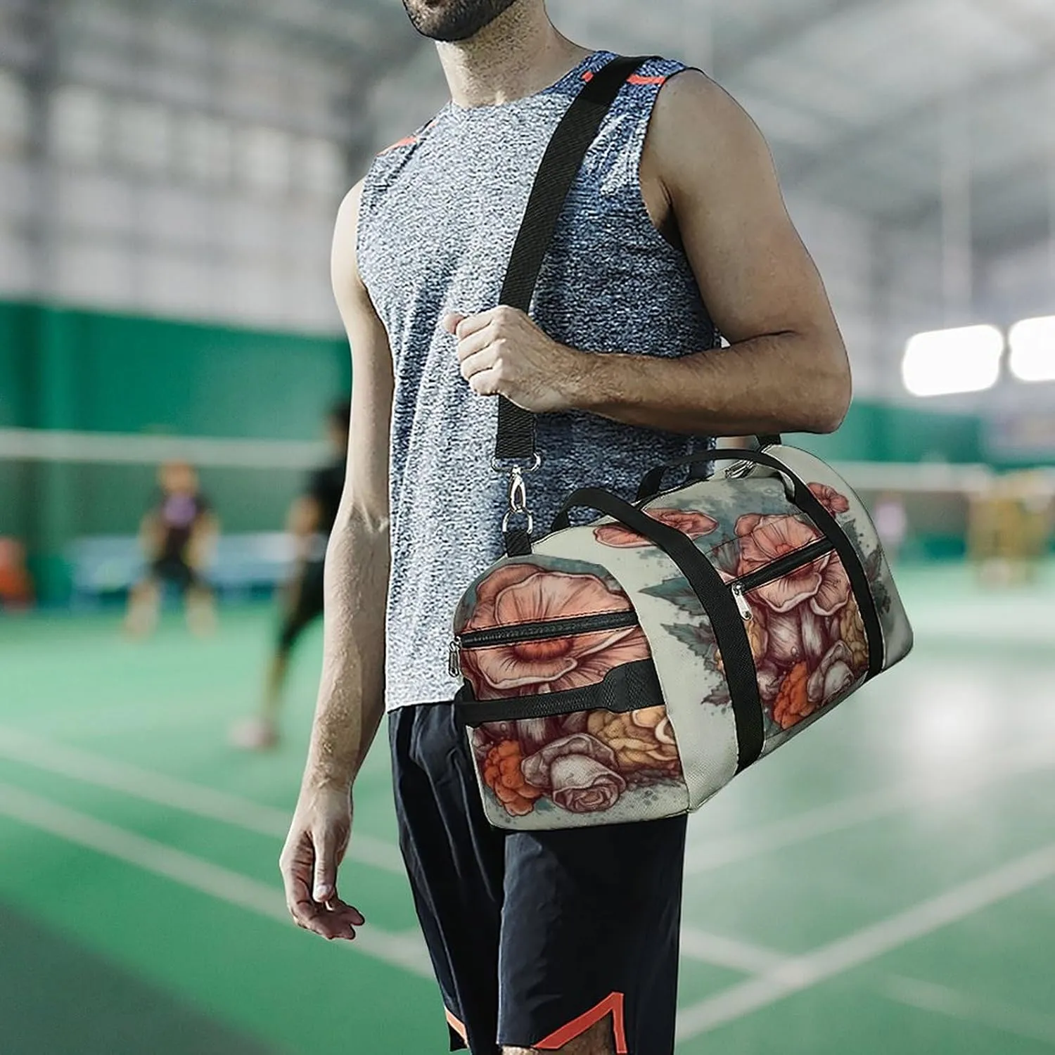 Watercolor Flowers Mushrooms Gym Bag with Shoe Compartment for Boys Girls Lightweight Travel
