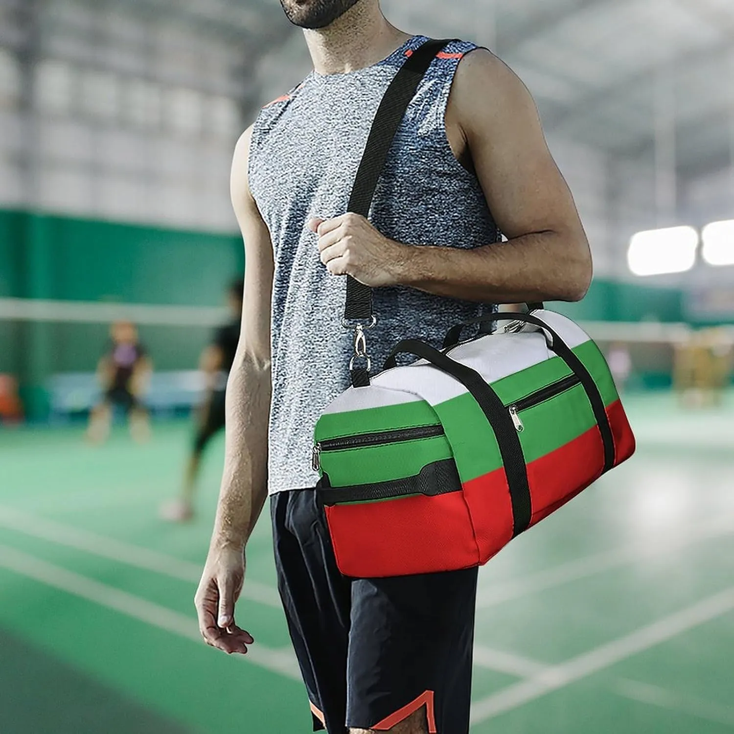 Waterproof Bulgaria Flag Sports Duffel Bag for Men Women with Shoe Compartment and Wet Pocket