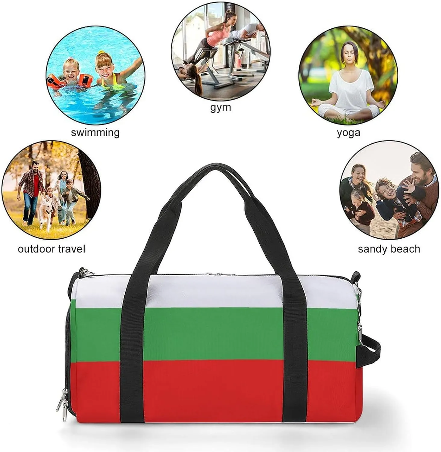 Waterproof Bulgaria Flag Sports Duffel Bag for Men Women with Shoe Compartment and Wet Pocket
