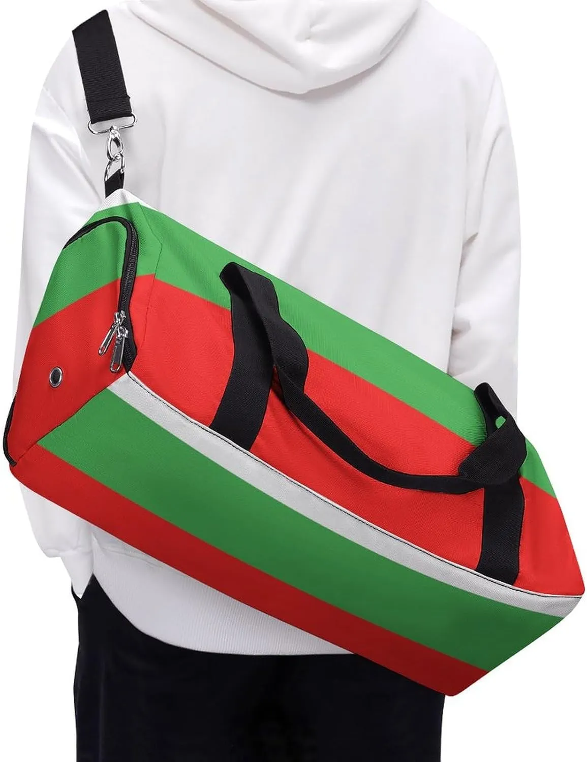 Waterproof Bulgaria Flag Sports Duffel Bag for Men Women with Shoe Compartment and Wet Pocket