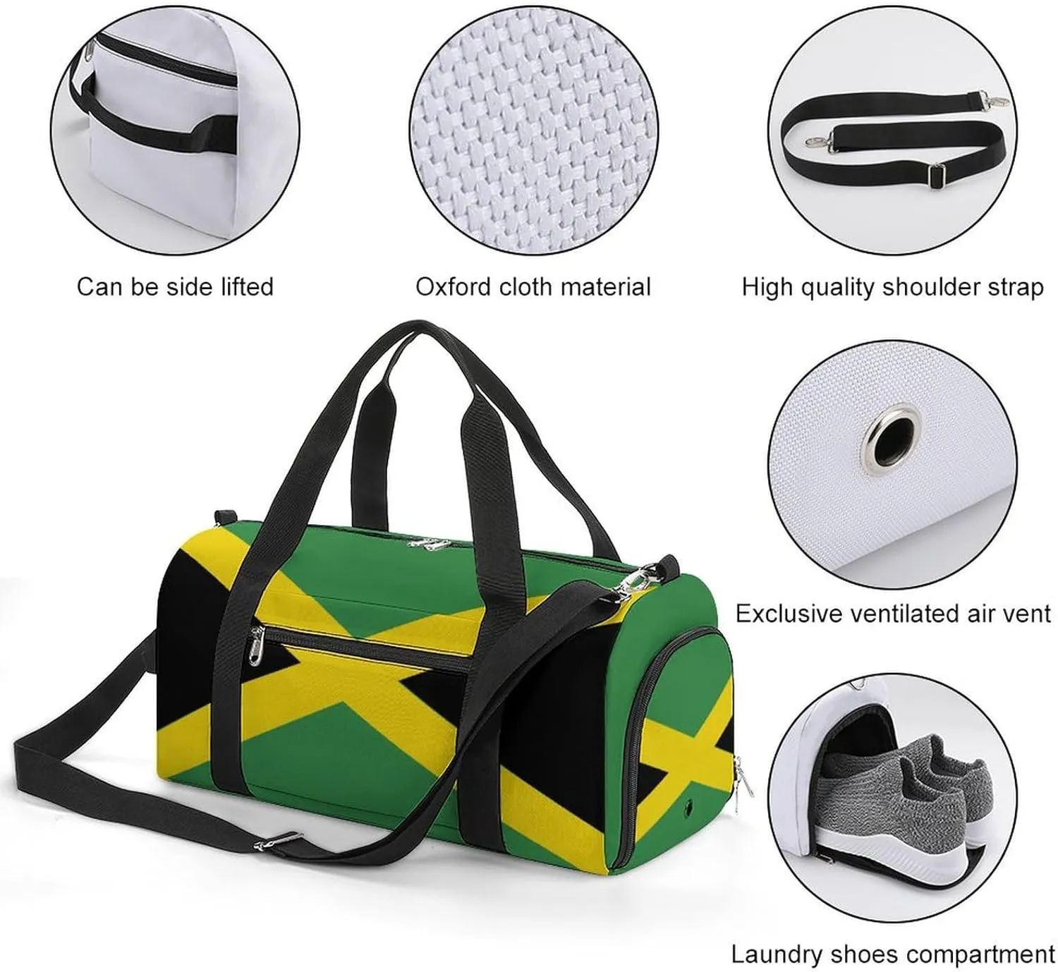 Waterproof Travel Duffel Bag Jamaican Flag for Men Women Shoe Compartment