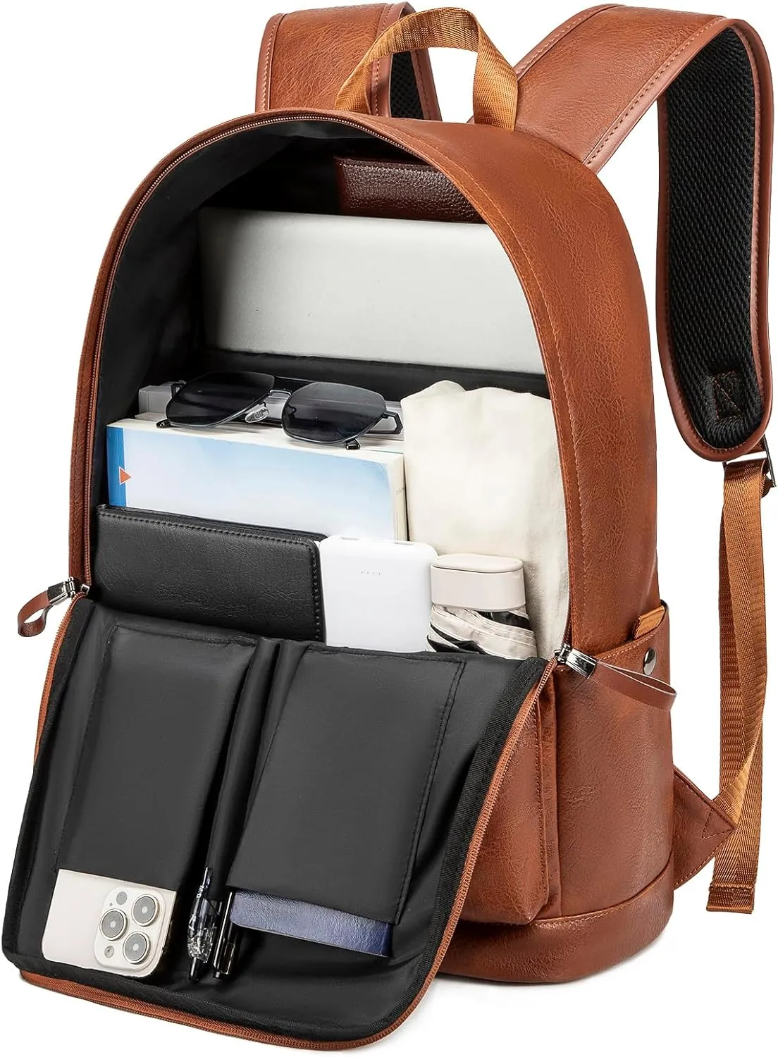 weiatas Leather Laptop Backpack for Men Women Work, Lightweight School Backpack Bookbag for College Students, Waterproof Casual Daypack Travel Computer Backpack fits 15.6 (Brown)