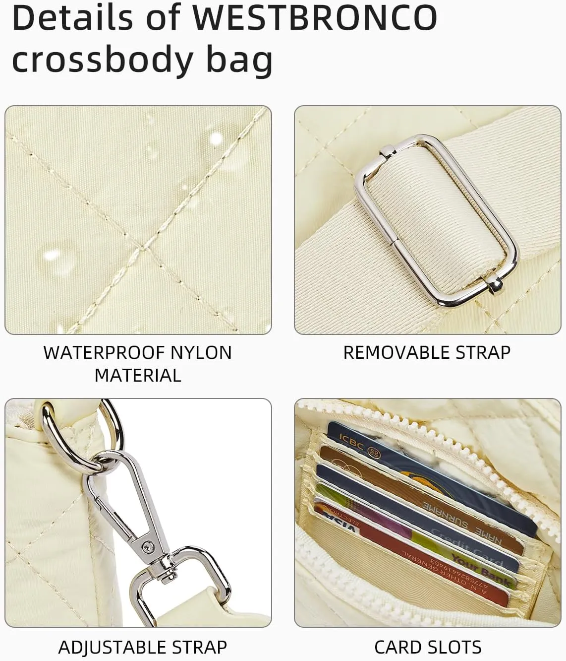 WESTBRONCO Quilted Crossbody Bags for Women Multi Zipper Pockets Nylon Purses with Wallet Set