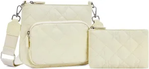 WESTBRONCO Quilted Crossbody Bags for Women Multi Zipper Pockets Nylon Purses with Wallet Set