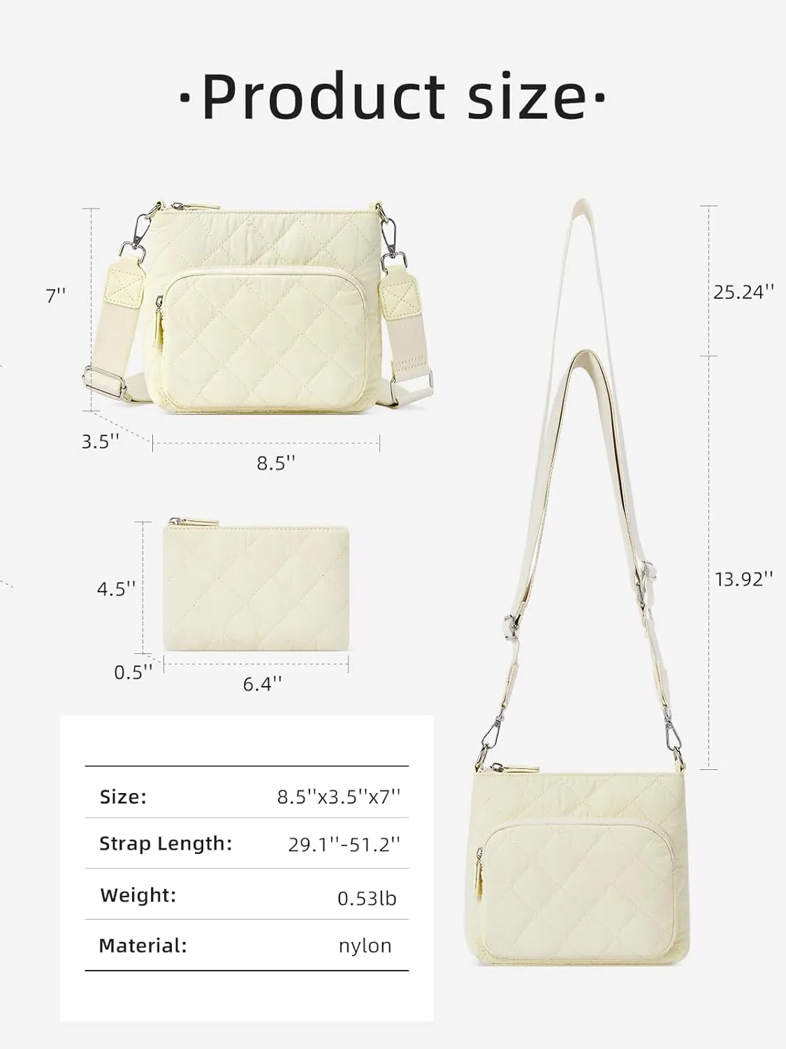 WESTBRONCO Quilted Crossbody Bags for Women Multi Zipper Pockets Nylon Purses with Wallet Set