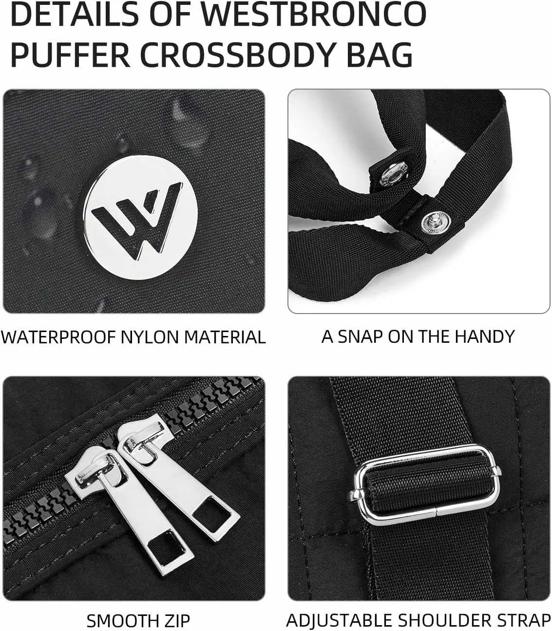 WESTBRONCO Small Puffer Crossbody Bags for Women, Mini Puffy Quilted Gym Bag Lightweight Tote Bag with Zipper Compartments
