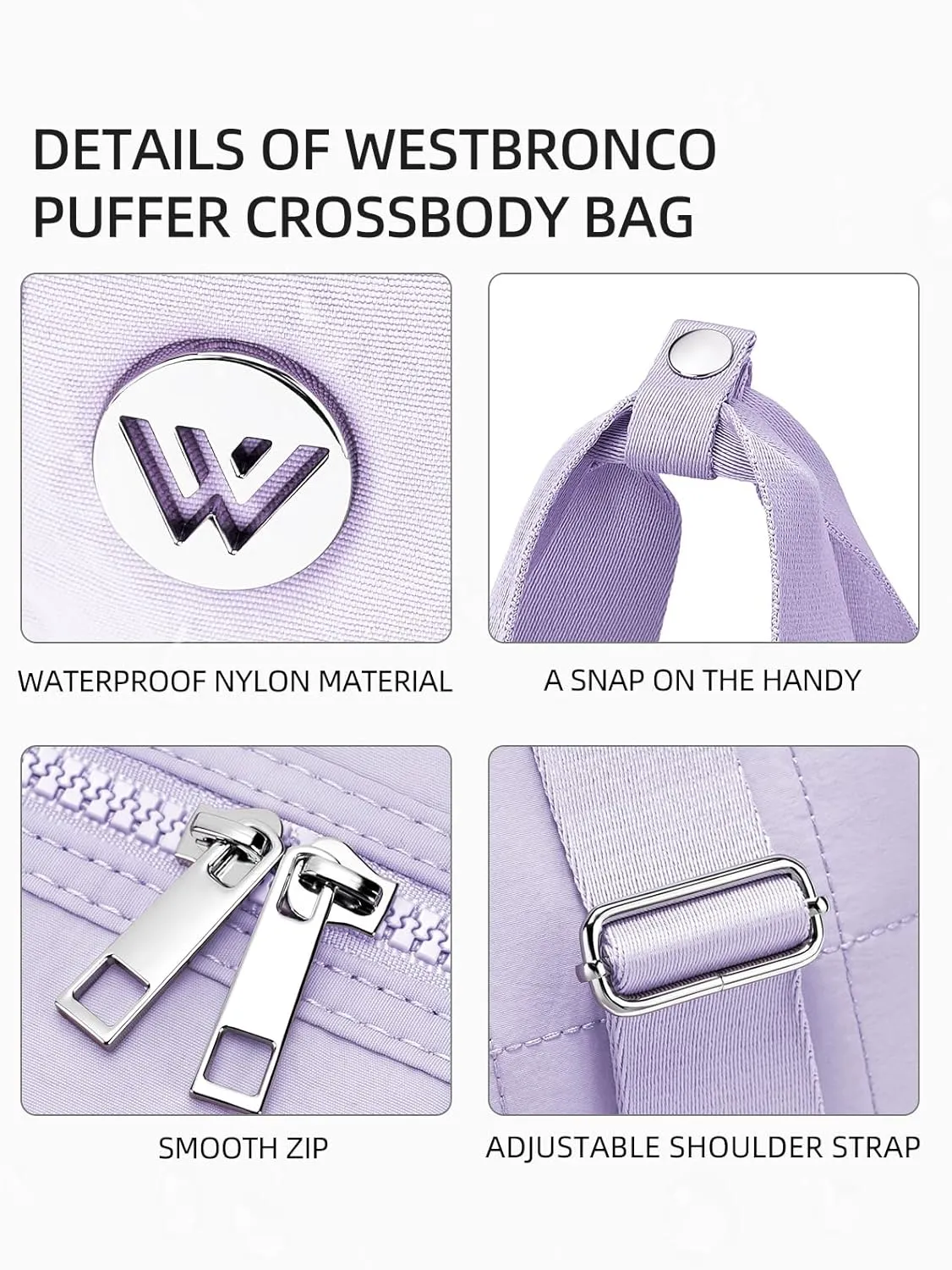 WESTBRONCO Small Puffer Crossbody Bags for Women, Mini Puffy Quilted Gym Bag Lightweight Tote Bag with Zipper Compartments