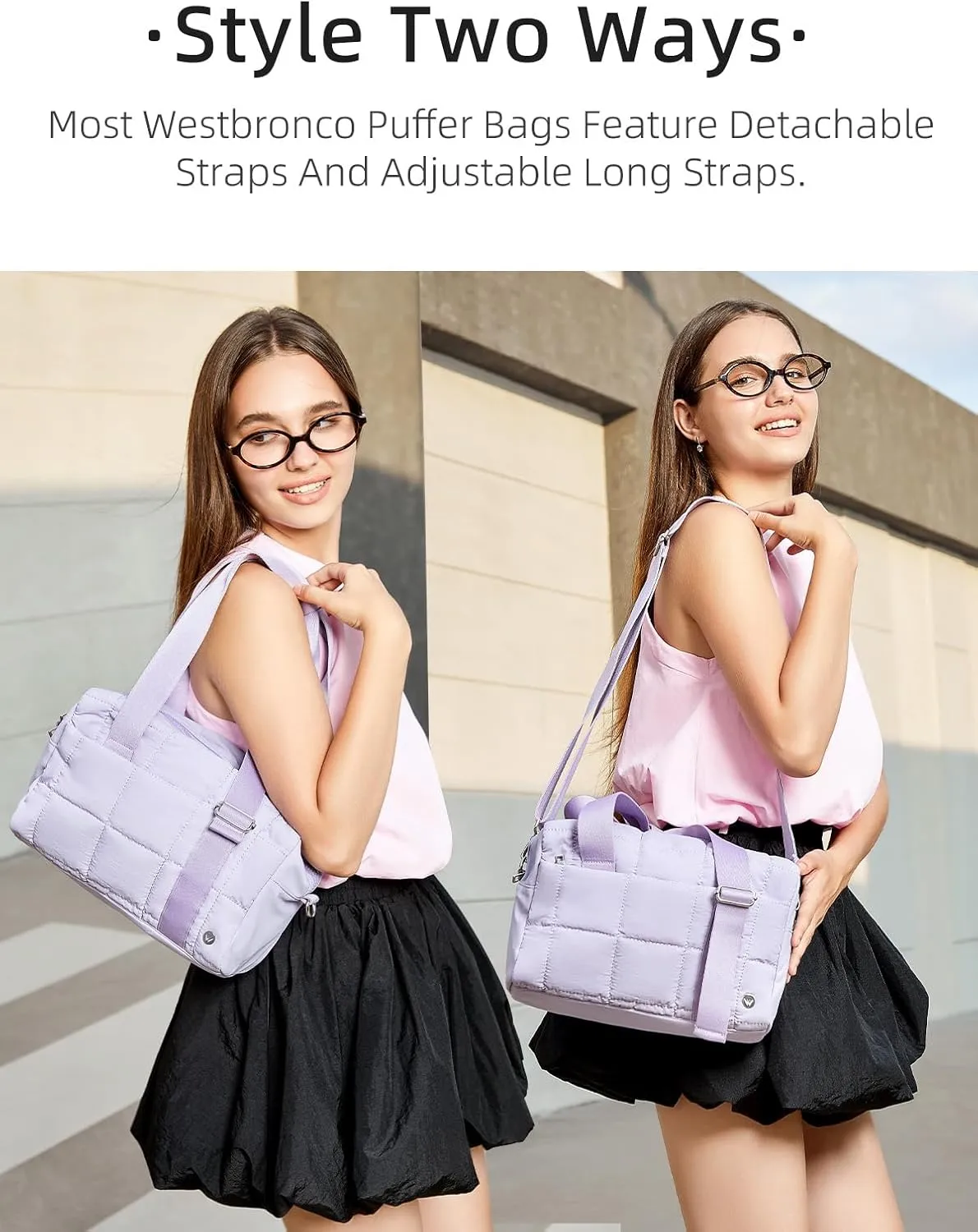 WESTBRONCO Small Puffer Crossbody Bags for Women, Mini Puffy Quilted Gym Bag Lightweight Tote Bag with Zipper Compartments