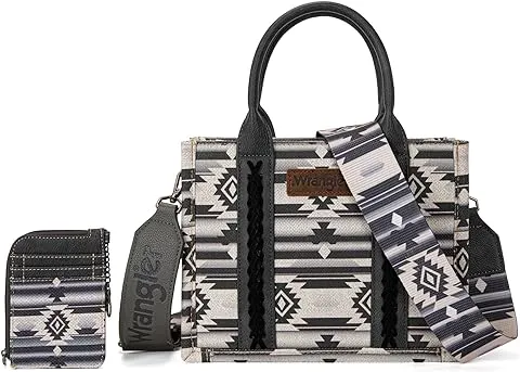 WG2203-8120SW Wrangler Aztec Small Tote/Crossbody and Card Case Set 2Pc- Black