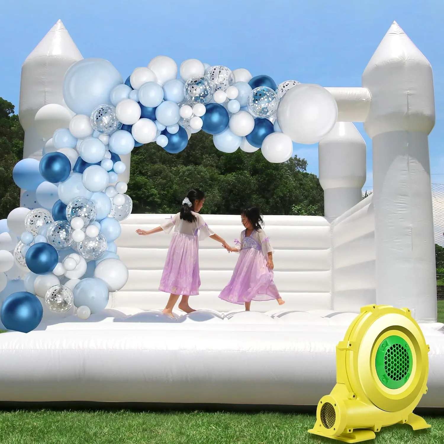 White Bounce House for Adults Kids, 100% PVC Commercial Grade Bounce House with 750W Blower Large Inflatable Balloon House for Birthday Party Wedding Gender Reveal and Other Celebrations 13x11.5x10ft