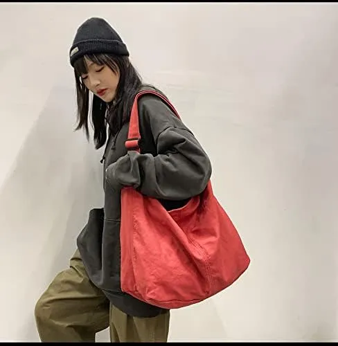 Women Casual Hobo Handbag Classiclote bag Female Vintage Canvas Crossbody Bag (rust red)