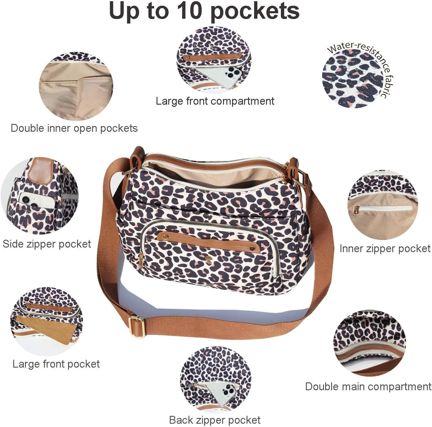 Women Crossbody Bag Shoulder Handbag Multiple Pockets Bag Ladies Messenger Bag Purse Fashion Tote